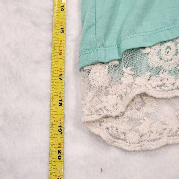 Rue 21 Womens Short Sleeve Top, Lace bottom & front pocket, Size XL, Teal - Picture 6 of 7